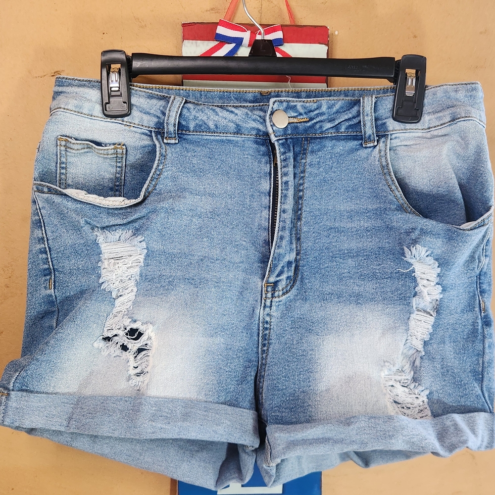SHEIN Blue Distressed Jean Shorts